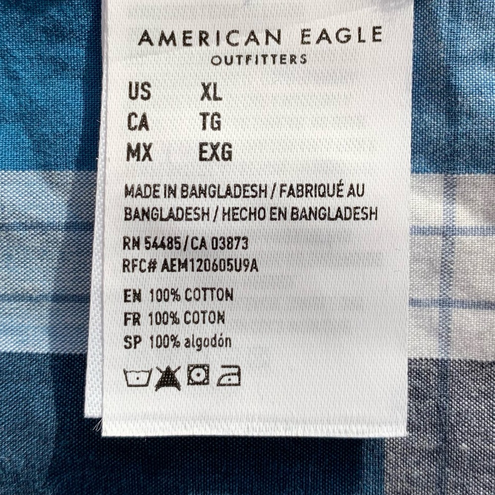 American Eagle Blue Buffalo Plaid Classic Fit Shirt - Picture 5 of 6